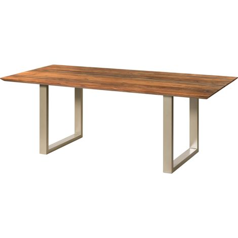 Table à manger en bois d'acacia 200x100x76 naturel laqué / Epoxy noir, pieds en U argent mat EPOXY (1/3)