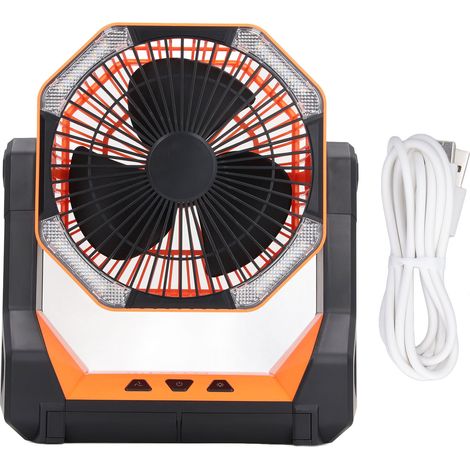 Ventilateur de camping portable d'extérieur, rechargeable sur piles, avec lumière et crochet, idéal pour les pique-niques, les barbecues, la pêche et les voyages. Fonctionne sur batterie et est parfai (1/4)