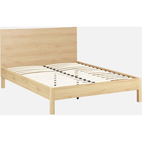 Cama con somier a láminas y cabecero 160x200cm, decoración madera