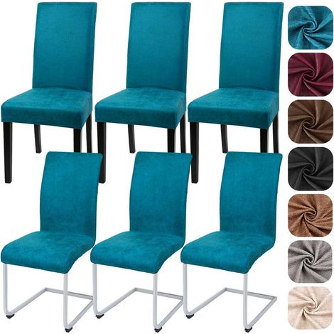 Stuhlhussen 6er Set Kunstleder pfauenblau, elastisch & abnehmbar (1/5)