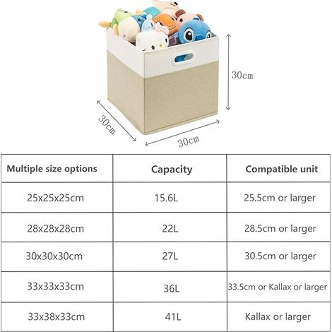 Fabric Cube Storage Boxes, 30 x 30 x 30 cm Baskets for Toys, Children's Room and Cupboard (Light Khaki/White) (1/4)