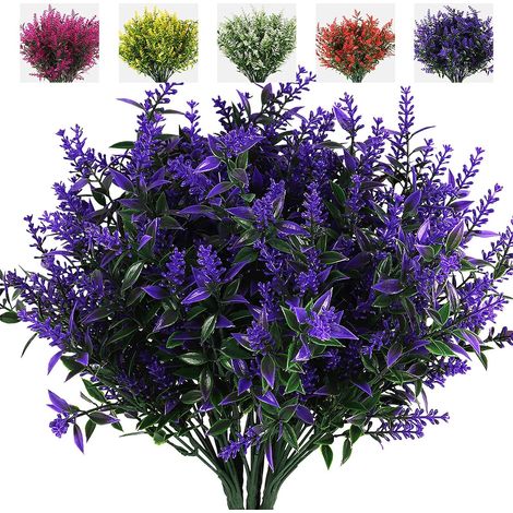 Foglie di lavanda artificiale verdi, arbusti finti, 8 mazzi con protezione UV, vasi sospesi, decorazione floreale per interni ed esterni, composizione floreale per tavolo da matrimonio, riempitivo per (1/5)