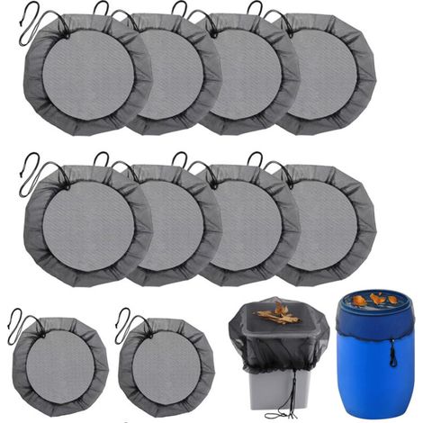 Lot de 10 filets de protection pour tonneau pluie Ø90 cm, cordon serrage, anti-feuilles et moustiques (1/5)