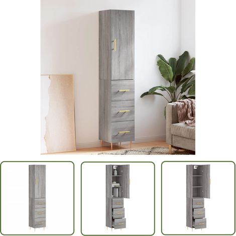 The Living Store Highboard Grau Sonoma 34,5x34x180 cm Holzwerkstoff - Sideboard - Hochschrank - Wohnraumorganisation - Aufbewahrungslösung - Grau (1/5)