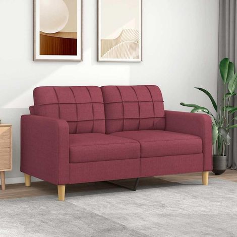 2-Sitzer-Sofa Weinrot 140 cm mit Kissen und Armlehnen aus Leinenstoff (1/5)