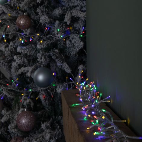 9.3m 720 LED Christmas Cluster String Lights with Timer in Multi-Coloured on Clear Cable (1/5)