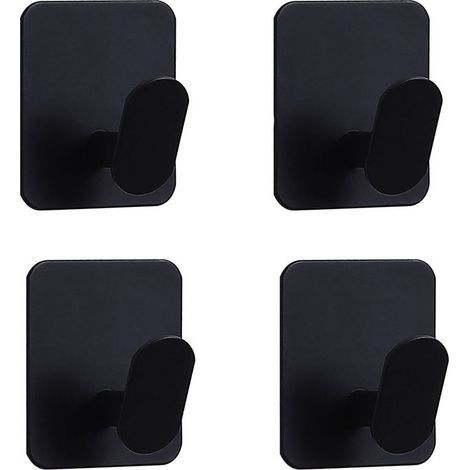 Patères noires, 6 x 5 cm, lot de 4, crochets adhésifs sans perçage, crochets bec de canard en acier inoxydable (1/5)