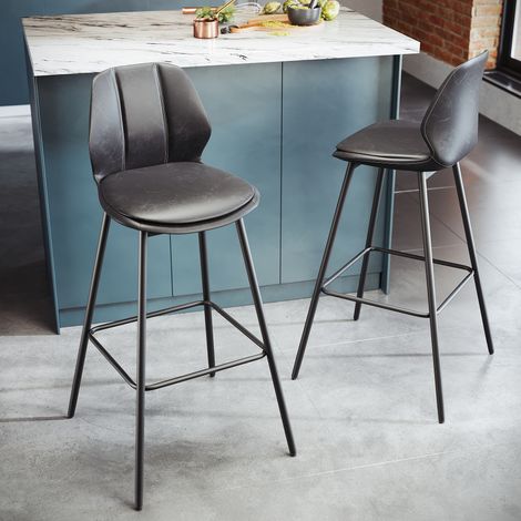 SONNI Barhocker 2er Set Barhocker Küchenhocker Bistro-Hocker mit Rückenlehne und Fußstütze Design Belastbar 130 kg, Grauer Sitz + Schwarze Beine (1/5)