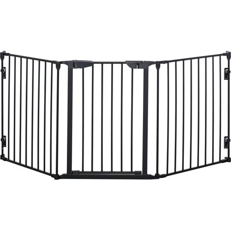 Barrière de Sécurité pour Chien Pliable 3 Panneaux Fermeture Auto Protection Escalier 180x3x74,5cm Noir (1/5)