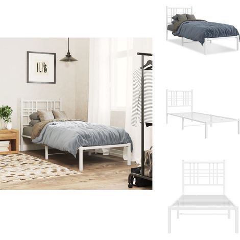 Cadre de lit métal sans matelas avec tête de lit blanc 80x200cm - Cadre De Lit - Lit Double - Lit Metal - Lit Blanc - Literie (1/5)