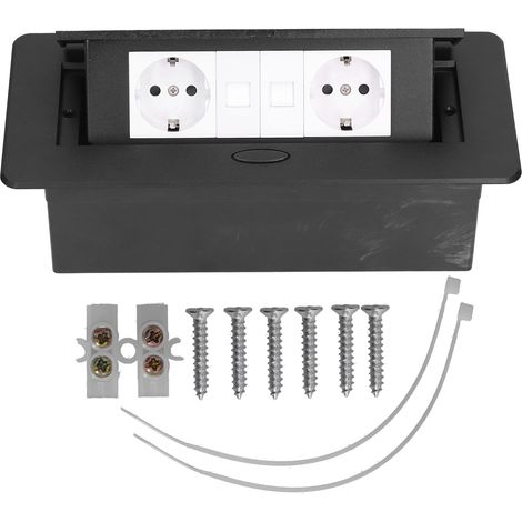 Prise de courant escamotable pour table, boîtier multiprise noir 250V 16A J29, bloc de connexion pour bureau et maison (1/5)