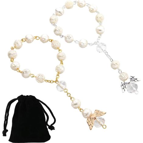 Lot de 2 chapelets de voiture avec pochette en velours, pendentif ange gardien, décoration d'accessoires de rétroviseur de voiture, chaîne de rétroviseur intérieur (1/5)