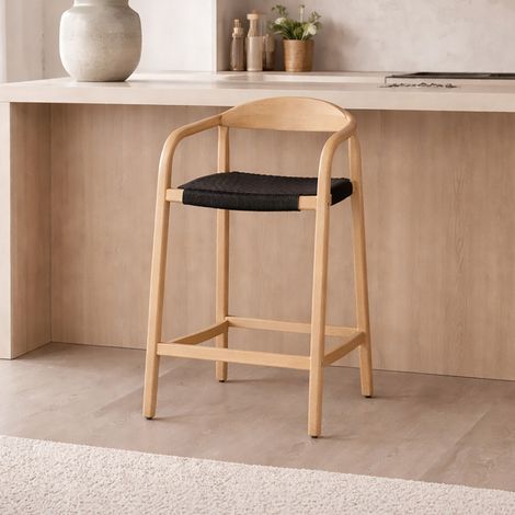 Chaise de bar en bois d'eucalyptus et cordage noir - EALA (1/5)
