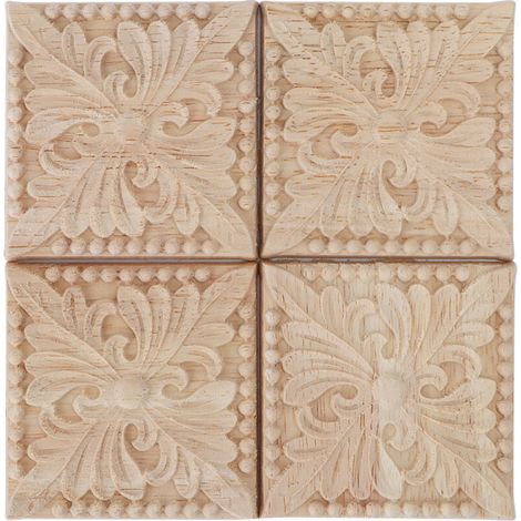 4 pièces Sculpture à Carreaux Applique Non Peint Decal pour Décoration de Meubles en Bois 6x6 cm (1/5)
