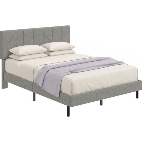 Cadre lit 140x190 cm sommier tête réglable rembourré lin rangement gris, tête de lit inclinable pour plus de confort, rangement intégré pour gagner de la place (1/5)