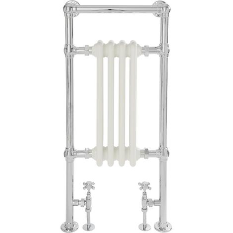 Milano Elizabeth 930mm x 452mm Heated Towel Rail Radiator with Cast Iron Style Insert - Chrome and White (1/5)