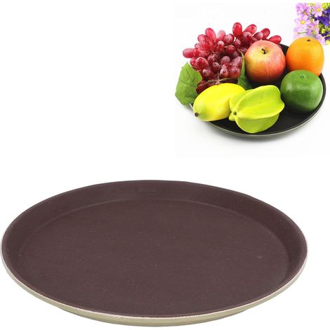 Plateau de Service Rond, Plateau Rond à Large Application en Fibre de Verre trempé en Caoutchouc antidérapant résistant à la Chaleur, pour Bar de Restaurant (Tempered 40cm (Round)) (1/5)