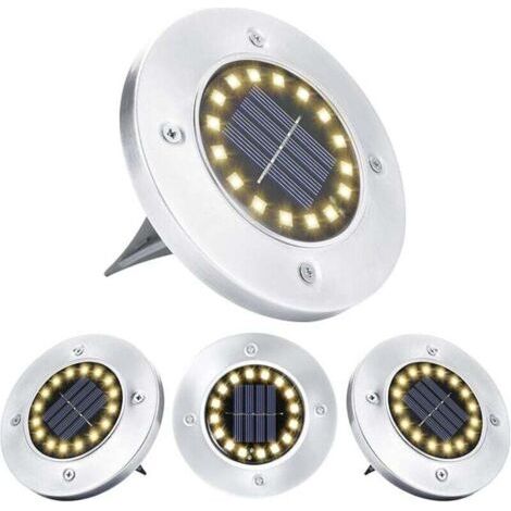 Lampe Solaire Extérieur, , 4 Pièces , 16 LED Blanc Chaud Spot Lumière Imperméable Acier Inoxydable Luminaire Au Sol Solaires pour Terrasse Cour Jardin Chemin Garage Allée Passerelle Decoration