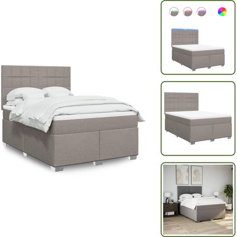 The Living Store Sommier à lattes de lit avec matelas Taupe 140x190 cm Tissu - Matelas à ressorts ensachés