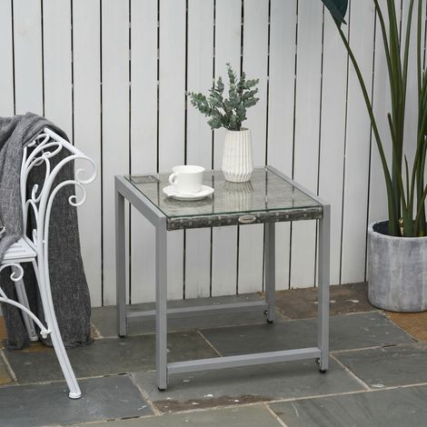 Table basse de jardin avec plateau en verre trempé et rotin (1/5)