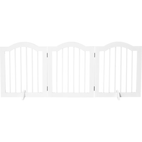 Barriera pieghevole per cani a 3 pannelli con piedini, MDF bianco, 154,5 x 61 cm (1/5)
