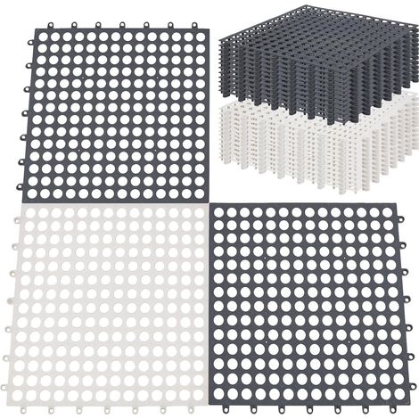 24 pièces de Carreaux de Sol Emboîtables de 310x310mm avec des Trous de Drainage Tapis de Douche Modulaire en Plastique Antidérapant de 2 Couleurs Tapis de Drainage à Dégagement pour Salle (1/5)