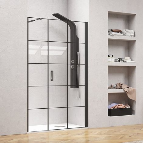 Porta doccia 91-94 cm con telaio nero opaco vetro serigrafato  KAM-P5000 kamalu