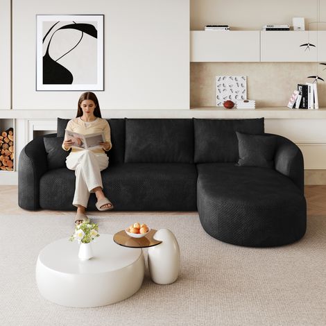Canapé d'angle en L de 266 cm, canapé compressé en mousse, canapé modulable sans armature, canapé compressé pour salon, chambre, appartement, aucun montage requis, noir (1/5)
