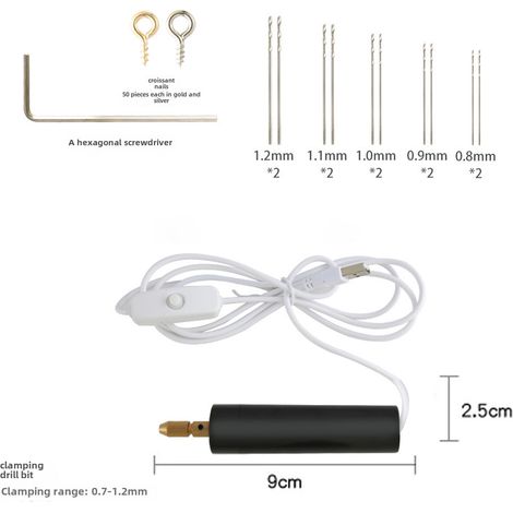 Perceuse Électrique Mini USB 90x25 mm, Moteur 180, Pince Serrage Rapide, Câble 1,5 m, pour Perçage Perles, Artisanat, (1/5)