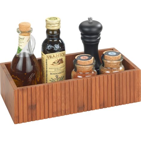 Boîte de rangement WENKO Mera bambou marron 2er Set cuisine organisateur de cuisine accessoires de cuisine en bambou rangement placard cuisine esthétique boîte de rangement grande capacité 30x8x15cm (1/5)