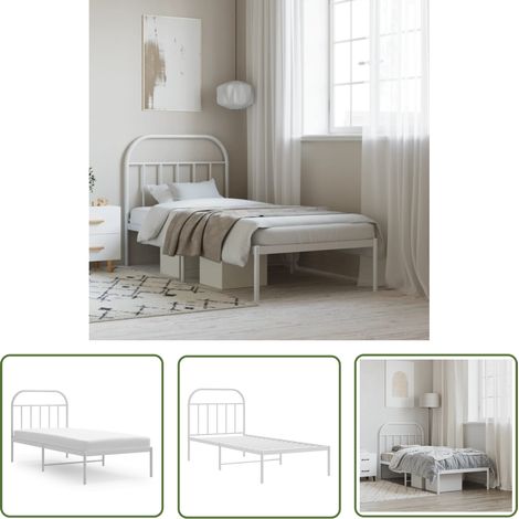 The Living Store Cadre de lit métal sans matelas avec tête de lit blanc 90x190cm - Cadre De Lit - Lit Simple - Lit Metal - Lit Blanc - Tête De Lit (1/5)