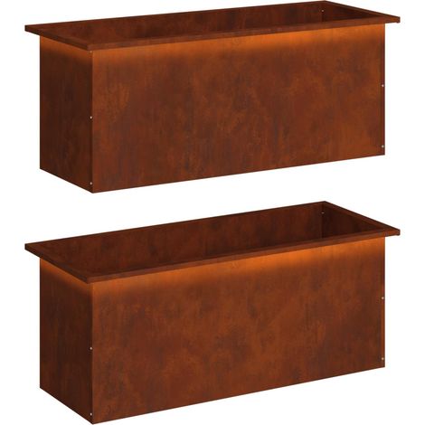 vidaXL Garden Planter with LED 2 pcs Rusty 40 x 100 x 40 cm