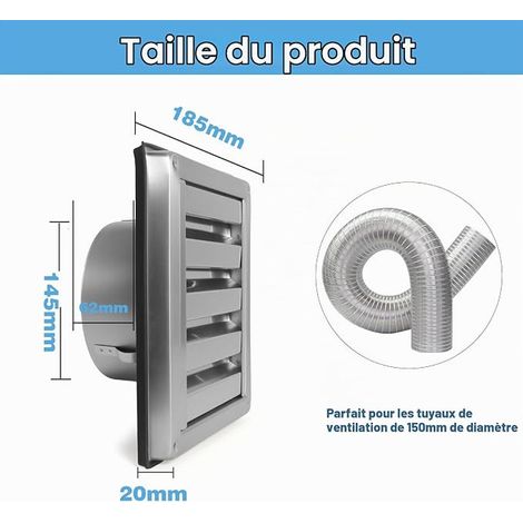 Ventilation Grille 150 mm Stainless Steel with Fly Screen and Fixed Blades for External Wall Mounting of Ventilation Systems and Extractor Hoods (1/4)