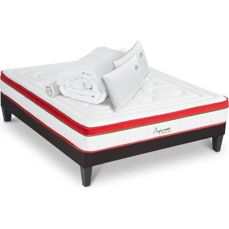 Matelas Suprême Mousse Accueil Mémoire de forme+ sommier gris + accessoires - 180 x 200 cm (1/5)
