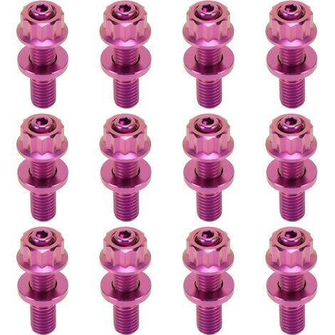 12 Set Alliage De Titane Boulon Collecteur D'echappement Kit De Goujons Collecteur D'echappement Vis Ecrous Rondelles Mauve M10x1,5x45 (1/5)