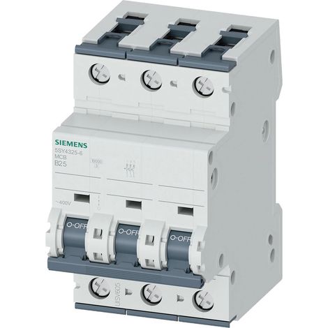 Siemens Interruptor automático 400V 10kA, 3 polos, B, 25A, T=70mm, 5SY43256
