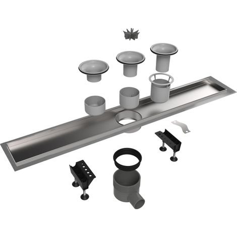 Easy Drain Multi élément encastré inox sans grille avec bride inox garde d'eau 30/35/50mm 90cm profondeur d'encastrement à partir de 79mm avec sortie