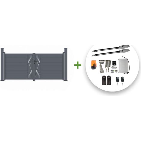 Portail battant électrique VELETA 300x160cm gris + Motorisation TANKER B250 (1/5)