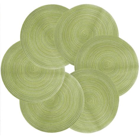 APEX Lot de 6 sets de table ronds verts antidérapants, style nordique, adaptés aux tables de cuisine et aux salles à manger (38 cm). (1/5)
