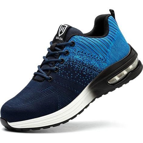Chaussures de Sécurité Homme Femme à Coque Acier, Basket Légère Amortie Antidérapante pour Chantier Industrie, Sneakers de Travail K8-Bleu (1/5)