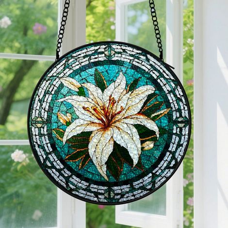 9cm Suspension Vitrail pour Fenêtre, Motif Floral Élégant Accroche-Soleils Panneaux Vitraux Suspensions Décoration pour Anniversaire Femmes, Hommes, Épouse, Tante et Mère (1/5)