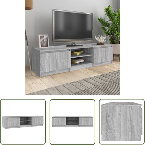The Living Store Meuble TV Sonoma gris 140x40x35,5 cm Bois d'ingénierie - Meuble Tv - Meuble Audiovisuel - Unité Tv - Support Tv - Rangement Tv (1/5)