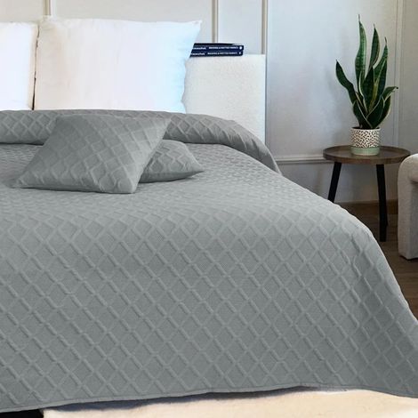 Couvre-lit matelassé gris 3D Parla, jeté de lit 220 x 240 cm + 2 x 40 x 40 cm (1/5)