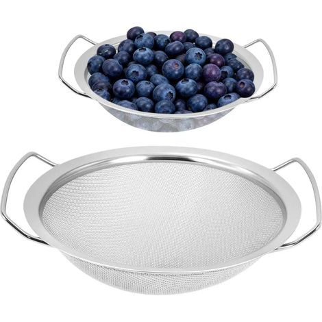 Colador de cocina de acero inoxidable de 2 piezas con asas, coladores de pasta microperforados, 21 cm y 16 cm de diámetro, malla fina, acabado pulido, para pasta, verduras, frutas, arroz. (1/5)