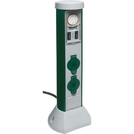 REV GreenCraft - Presa da giardino a 2 prese con timer, altezza 51 cm, protezione IP44, ideale per giardino e terrazza, colore: verde (1/5)