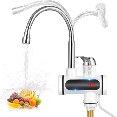 Robinet de Chauffage Rotatif Instantané 220 V 3000 W, Robinet éLectrique Avec Affichage LED, Robinet de Chauffe-Eau Instantané pour éVier de Cuisine, Salle de Bain (1/5)