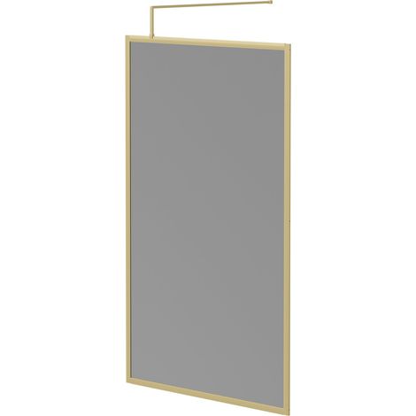Colore 8mm Smoked Glass Brushed Brass 1950mm x 1200mm Fully Framed Walk In Shower Screen including Wall Channel and Support Bar (1/5)