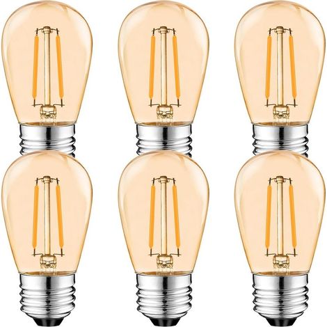 S14 E27 Edison LED Glühbirne.2W Vintage Filament Fadenlampe.Amber . Warmweiß 2700K. 360 ° Abstrahlwinkel. Nicht Dimmbar 6er-Pack [Classe énergétique G] (1/5)