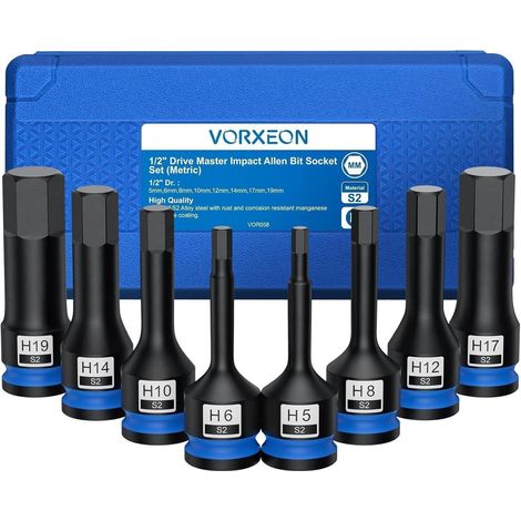 Schlagschrauber Nüsse Sechskant S2 5 6 8 10 12 14 17 19mm HEX 8pcs (1/5)