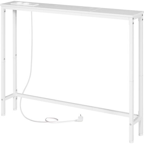 Table Console Fine 100 cm, Bout de Canapé avec Multiprise, Table d’Entrée, Console Meuble Adaptée Derrière Le Canapé, pour Salon, Couloir, Cadre en Métal, Blanc (1/5)